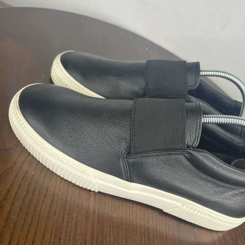 Vince Kirkland Shoes Women's 7M Black Leather Slip On Sneaker ‎ Elastic Band